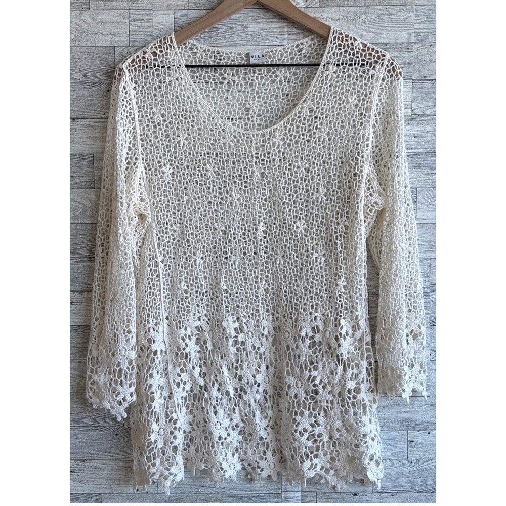 ASOS Vila PICADO‎ CROCHET PULLOVER cream sweater Large/XL